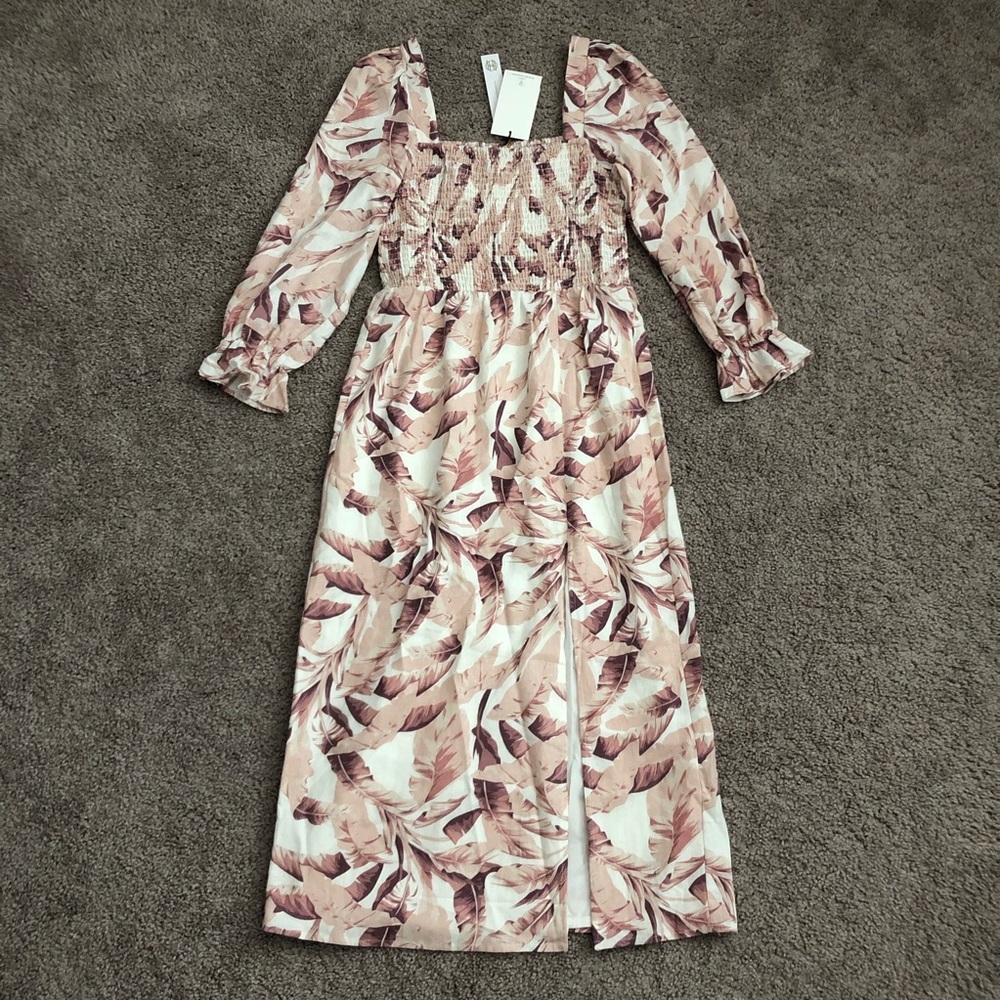 House of Harlow 1960 Womens Linen Midi Dress Banana Leaf
